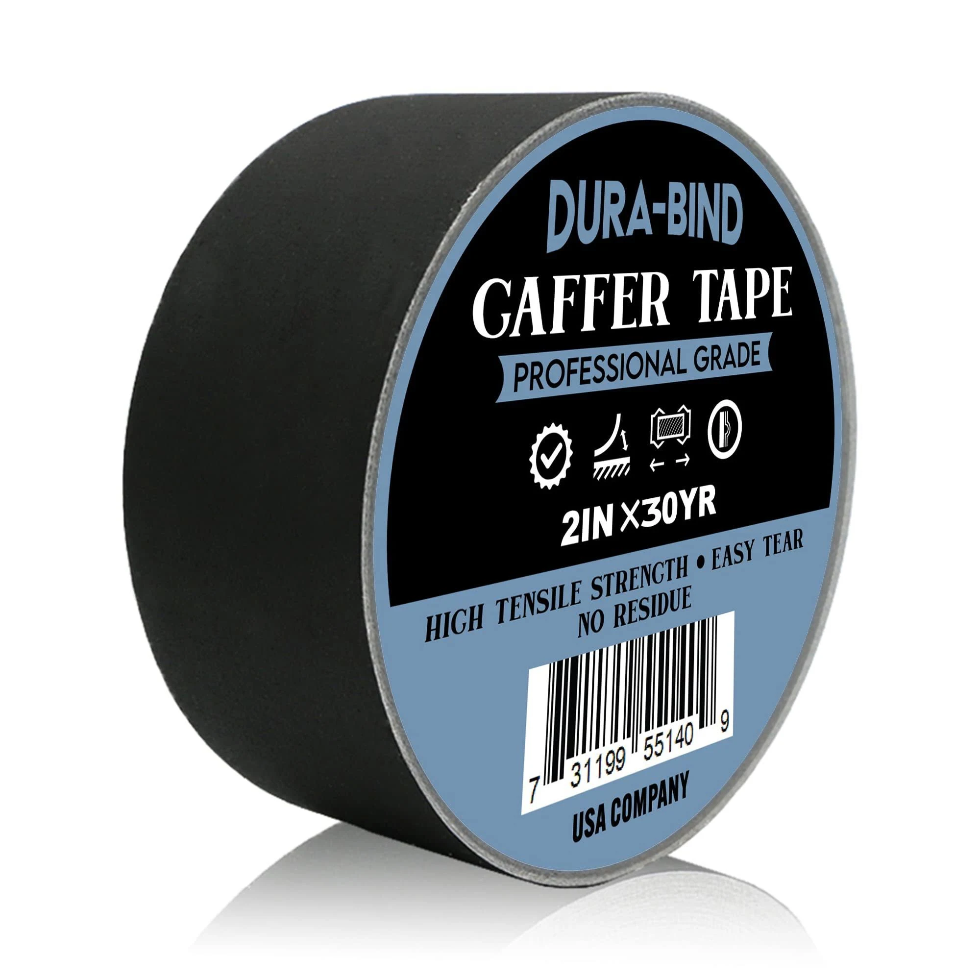 Dura-Bind Gaffer Tape, Premium Black 2 inches x 30 Yards, Matte Fabric Cloth ...