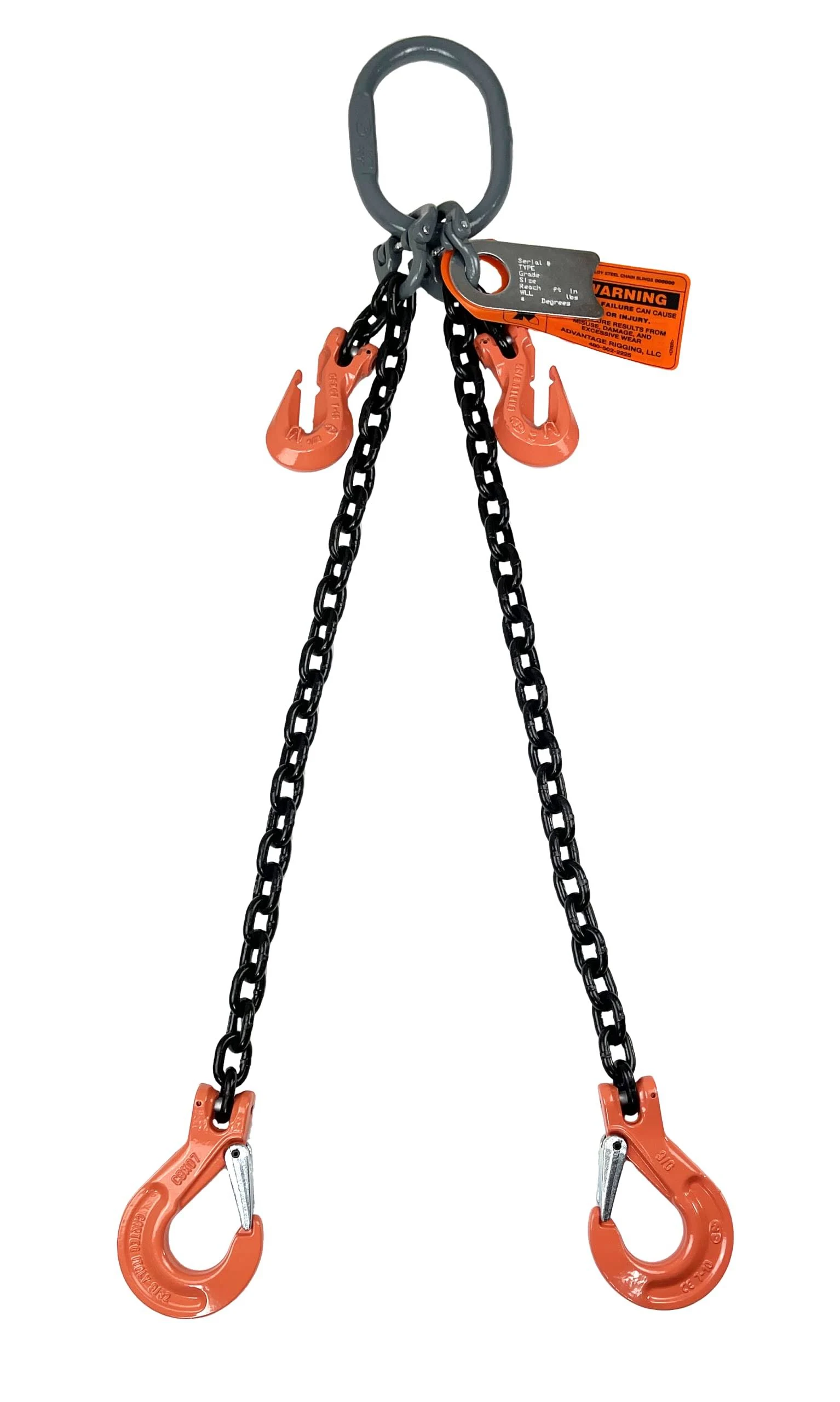 Chain Sling - 1/2&#034; x 10&#039; Double Leg with Sling Hooks - Grade 100