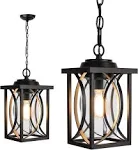 PARTPHONER Outdoor Pendant Light Fixture, Modern Black Exterior Hanging Lante...