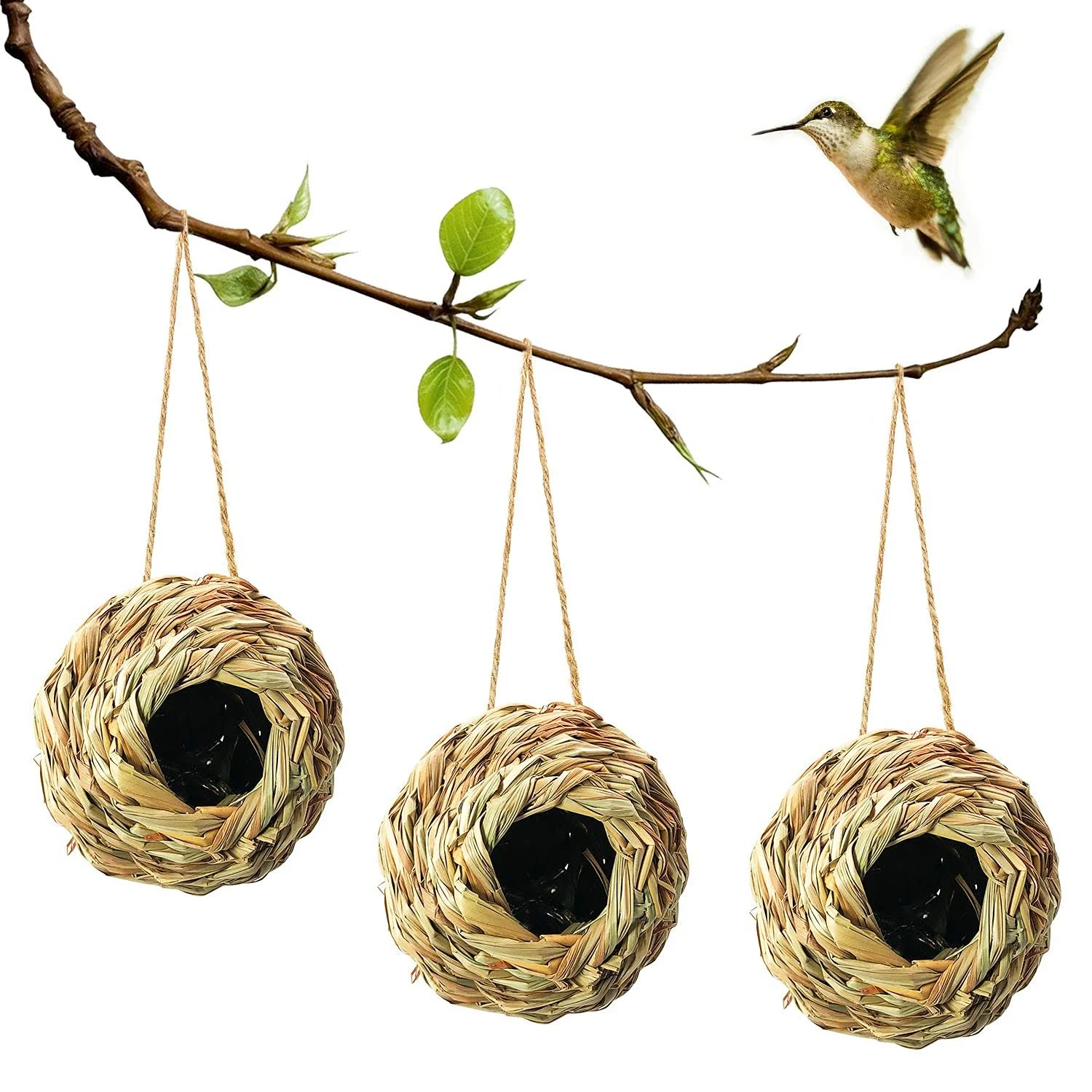 Puninoto Humming Bird Houses for Outside Hanging, Natural Grass Hanging Bird Hut ...