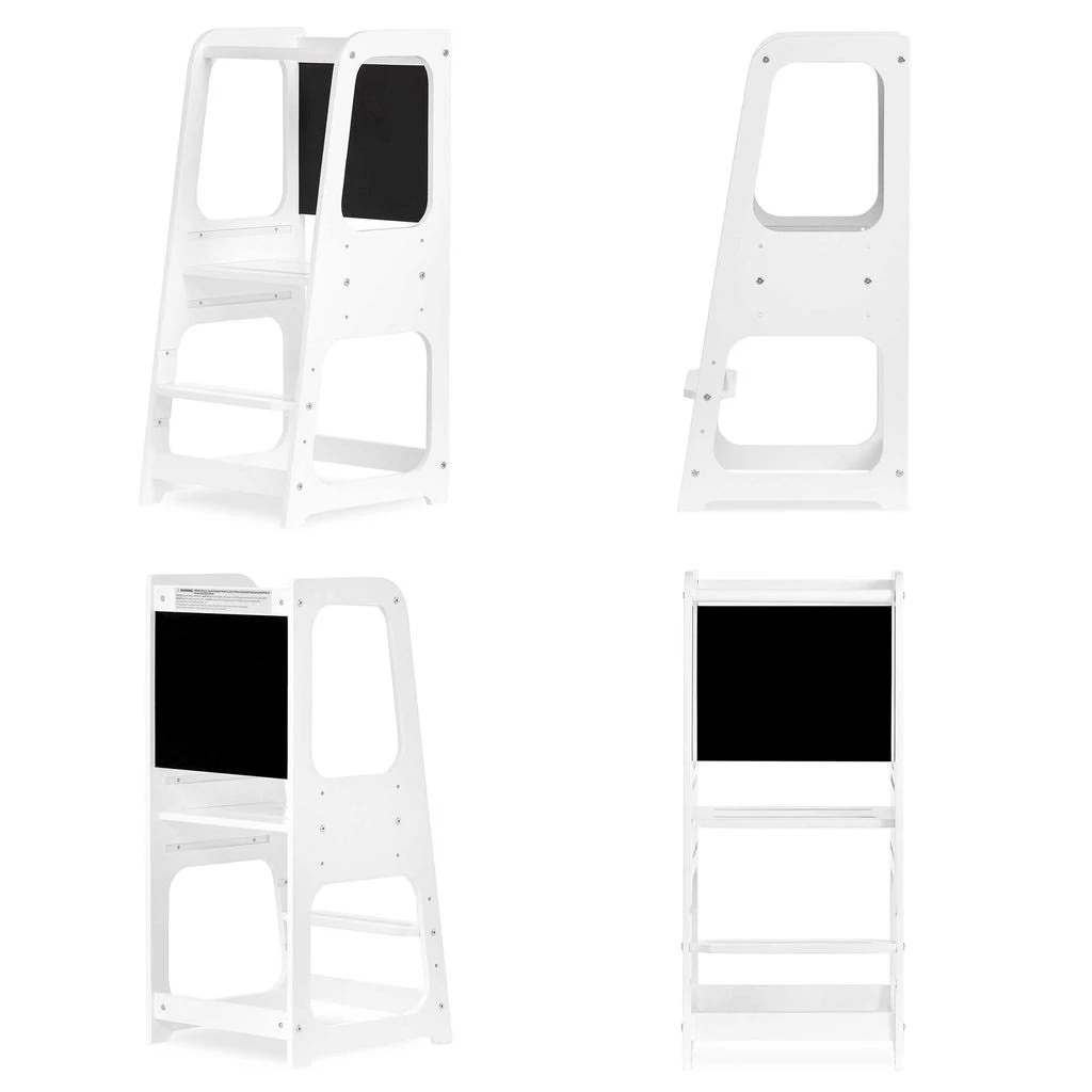 Dream On Me Explora Toddler & Step Stool in White, Anti-Slip Base, Multipurpose Kids Step Stool, 3 Platform Heights, Chalkable Black Board