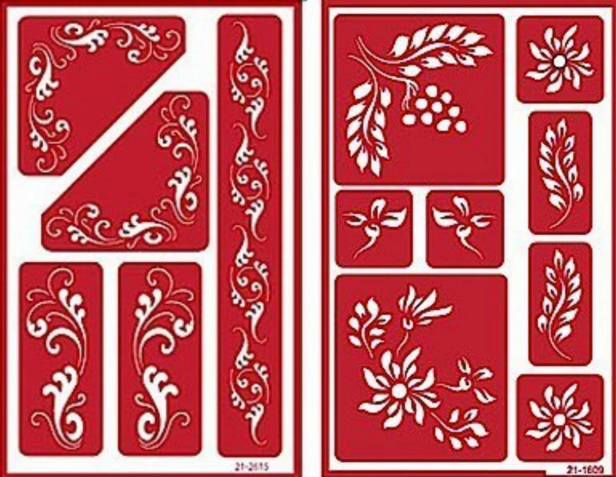 Over 'n' Over Reusable Self-Stick Etching Stencil for Glass (or Stamping) - Bundle of Two Sets - Fleur de Lis & Laurels