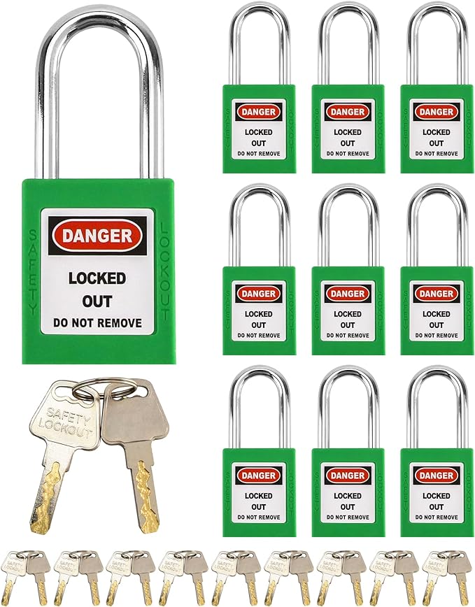 QWORK Safety Lockout Padlock, 10 Padlocks with 20 Keys, Steel Shackle, Red