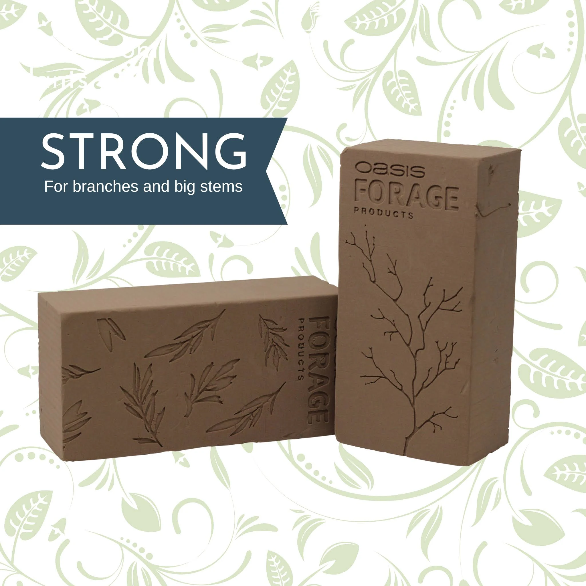 Oasis Forage Floral Foam Strong | Securely Holds Branches and Big Stems | Degradable | Superior Hydration for Foraged Botanicals | Dark Brown | Pack of 4 Bricks