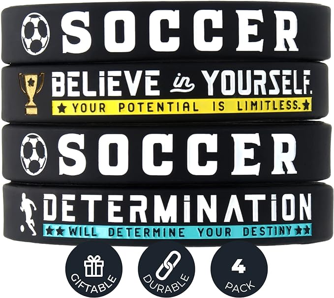 (4-Pack) Soccer Silicone Bracelets with Motivational Sports Quotes - Set of 4 ...