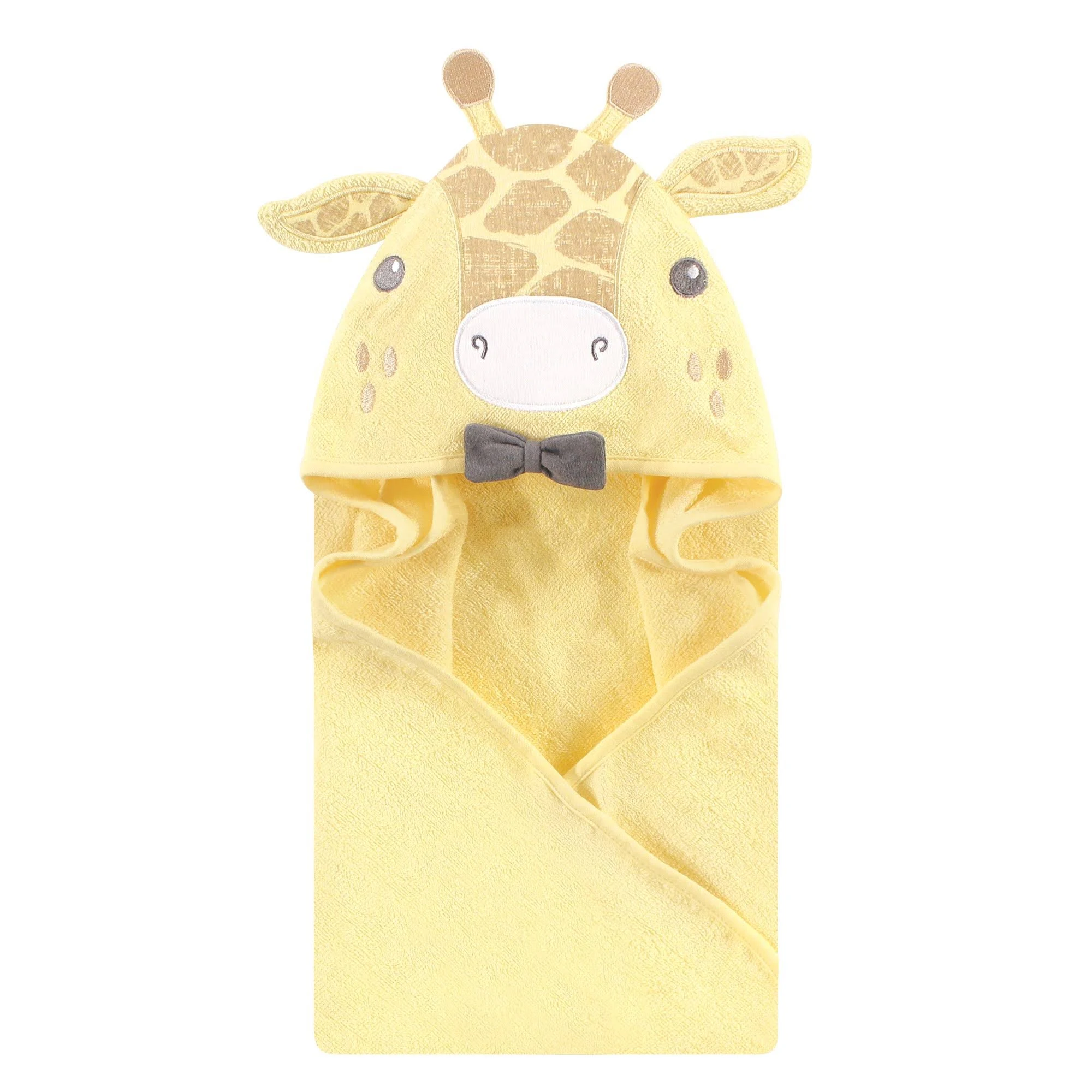 Hudson Baby Unisex Baby Cotton Animal Face Hooded Towel, Bowtie Giraffe, One Size