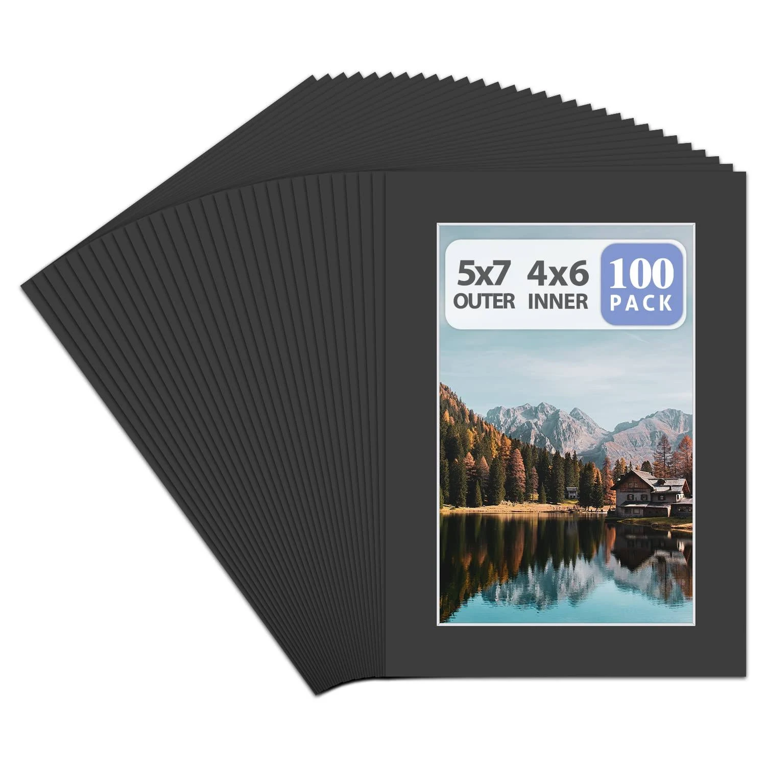 Golden State Art, Acid Free, Pack of 100, 5x7 Black Picture Mats Mattes for 4x6 Photos - White Core Bevel Cut