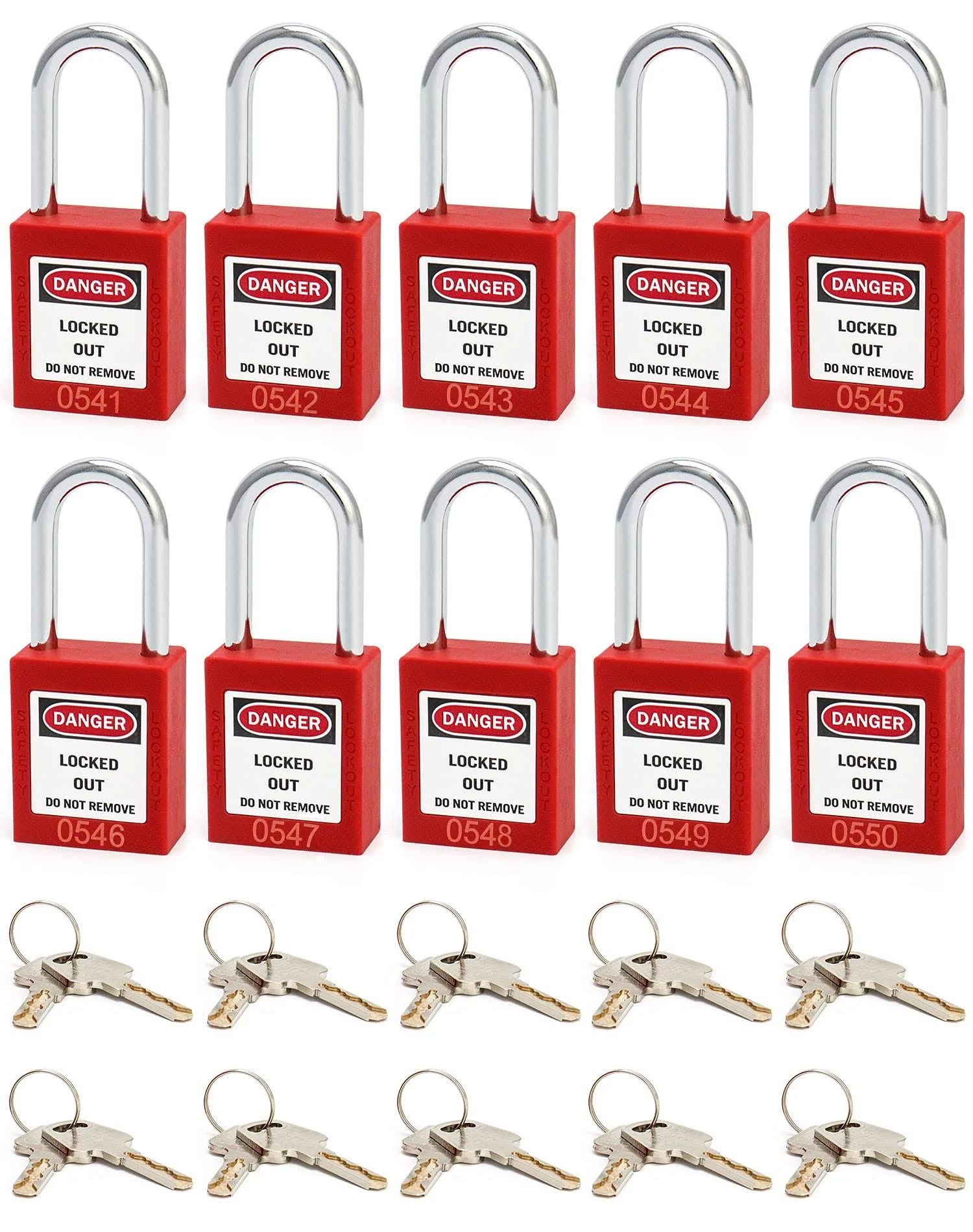 QWORK Lockout Tagout Locks, Safety Padlock, 10 Green Padlocks with 20 Keys, Keyed Different, for Lock Out Tag Out Stations and Devices