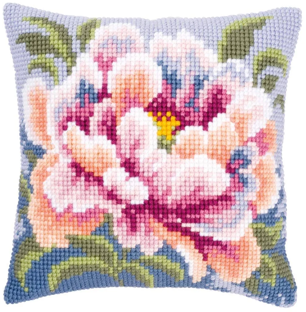 Vervaco Cross Stitch Cushion Kit Camellia 16&#034; x 16&#034;