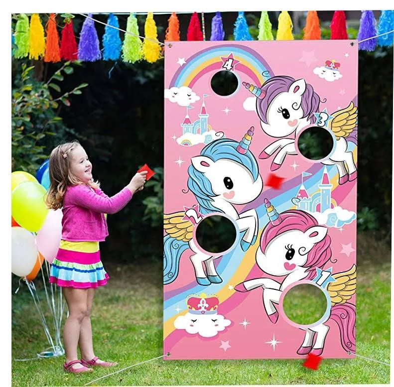 Blulu Unicorn Toss Game with 3 Pieces Nylon Bean Bag for Children Adult Unicorn ...