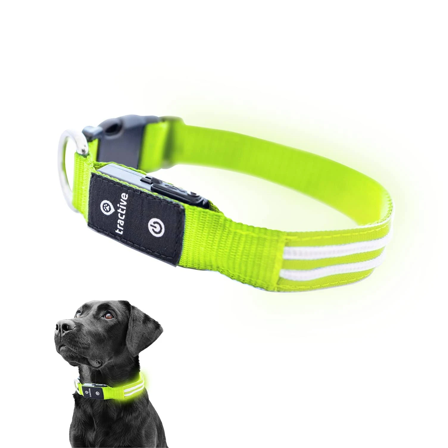 Tractive LED Light Up Dog Collar USB Rechargeable Waterproof (Green)