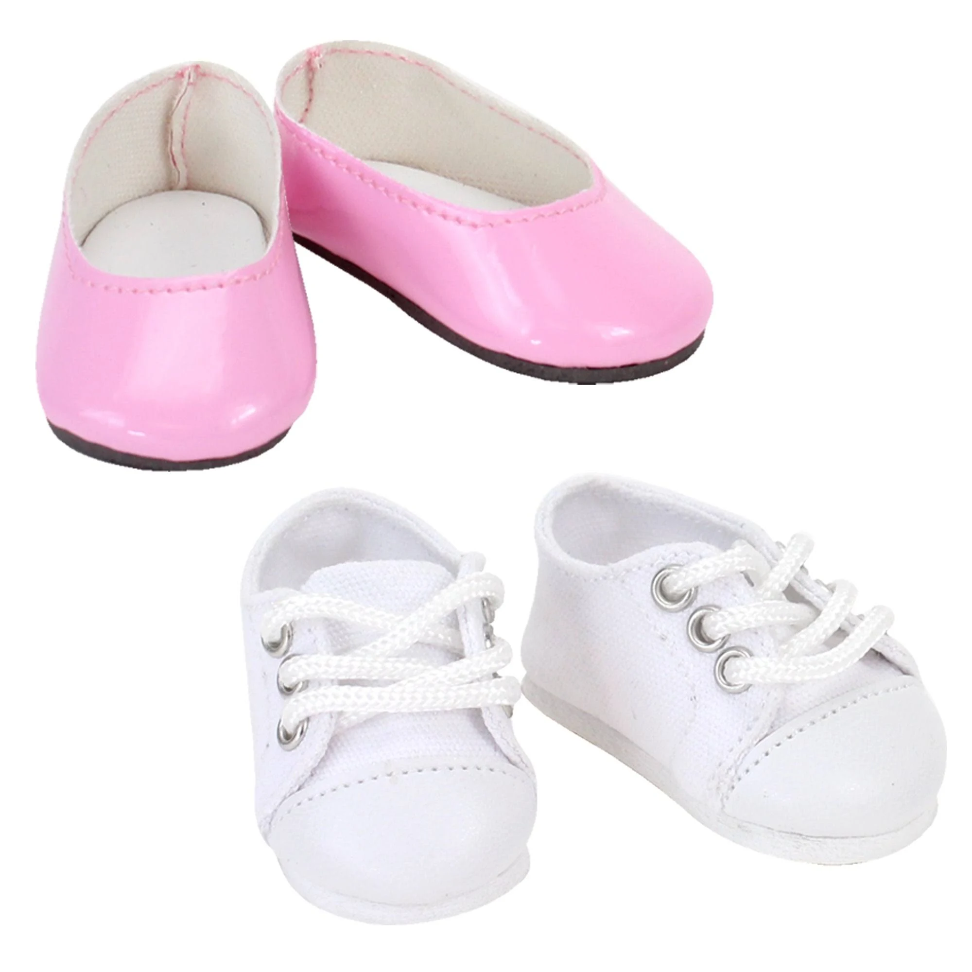 Sophia's 14.5" Doll Set of Shoes - Faux Pink Leather Dress Shoes and White All-Star Canvas Sneakers