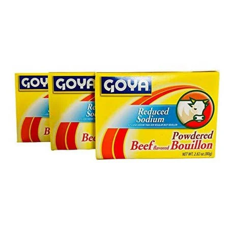 Beef Flavoried Powdered Bouillon with Reduced Sodium 3 pack. 43% Less Sodium than Regular Goya Beef Sodium.