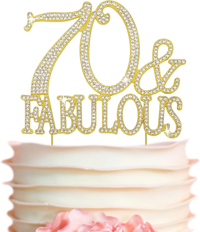 70 Cake Topper - Premium Gold Metal - 70 and Fabulous - 70th Birthday Party SP