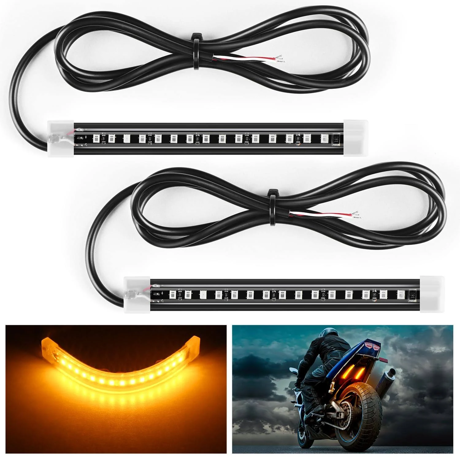 Nilight 2PCS 5Inch LED Motorcycle Turn Signal Tail Light Strips