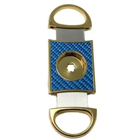 Cigar Boulevard Perfect Cigar Cutter Star Gold-Blue Carbon Fiber Body. Lifetime Guarantee