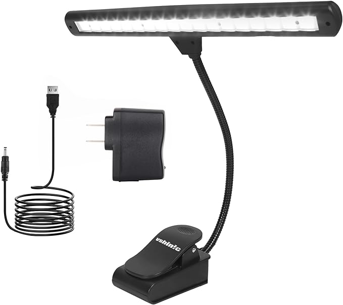 Vshinic Music Stand Light,Clip On Piano Lights 18 LED Orchestra Light Clip On Reading Light,Fully Adjustable No Flicker for Piano,Book Reading, DJ, Craft Work (Powered by AA Batteries, AC Adapter)