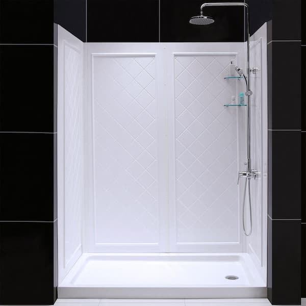 SlimLine Shower Installation Package with 76-3/4" High x 60" Wide x 30" Deep Shower Walls and 30" by 60" Single Threshold Shower Base