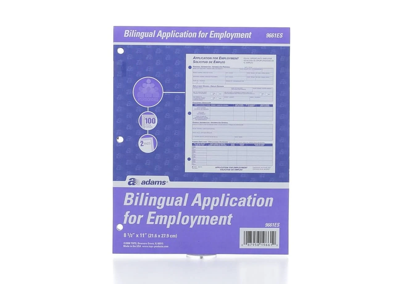 Adams 9661ES Bilingual Employee Application 2 per PK