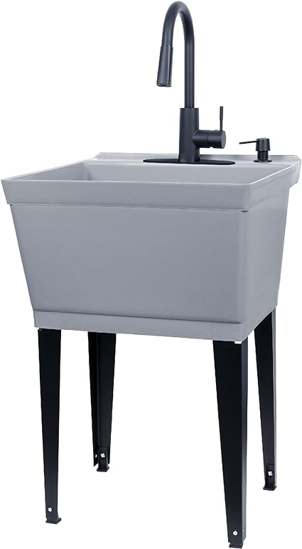 Vetta Grey Utility Sink Laundry Tub with High Arc Black Faucet by Vetta - Pull ...