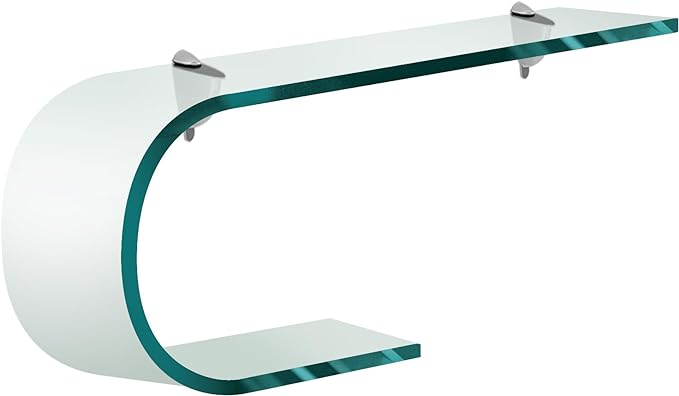 Fab Glass and Mirror Stylish Bathroom Bent Glass Shelf with Chrome Brackets, Clear