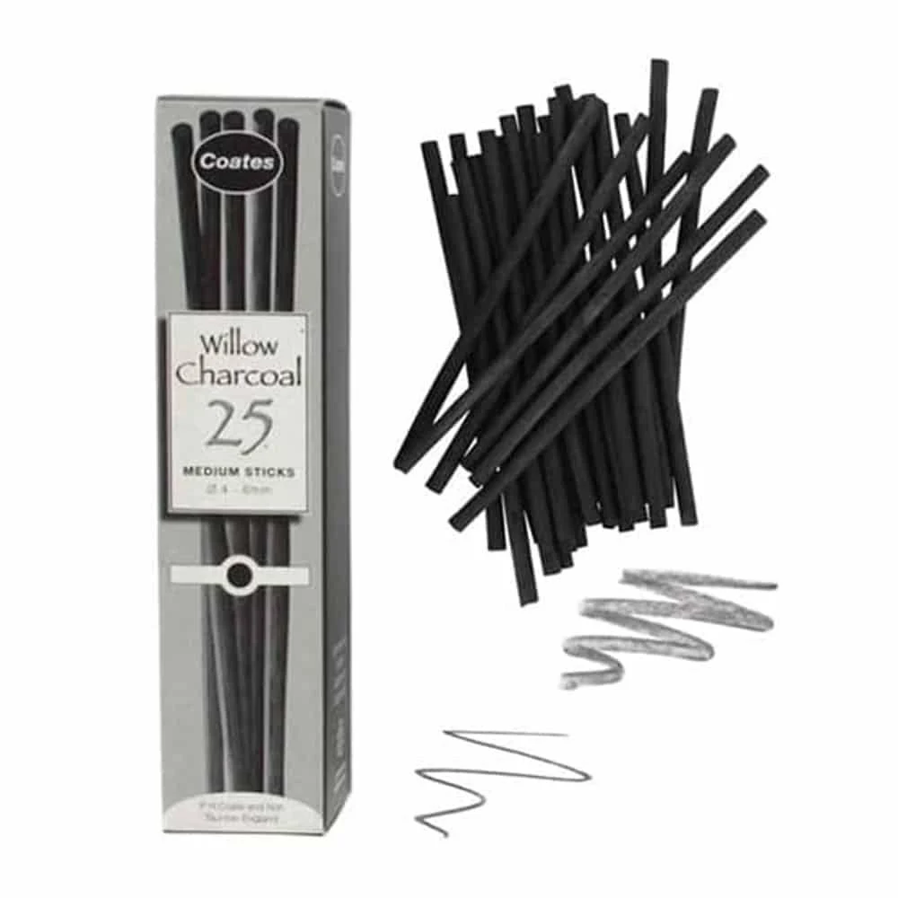 Coates Artists Medium Willow Charcoal 25 Sticks