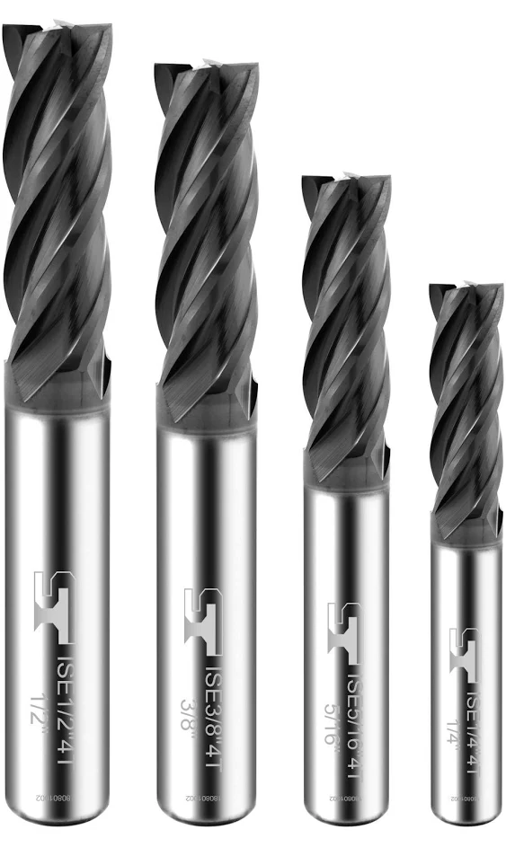 SPEED TIGER Micrograin Carbide Square End Mill - 4 Flute - ISE5/16 4T (5 Pieces, 5/16") - for Milling Alloy Steels, Hardened Steel, Metal & More – Mill Bits Sets for DIYers & Professionals