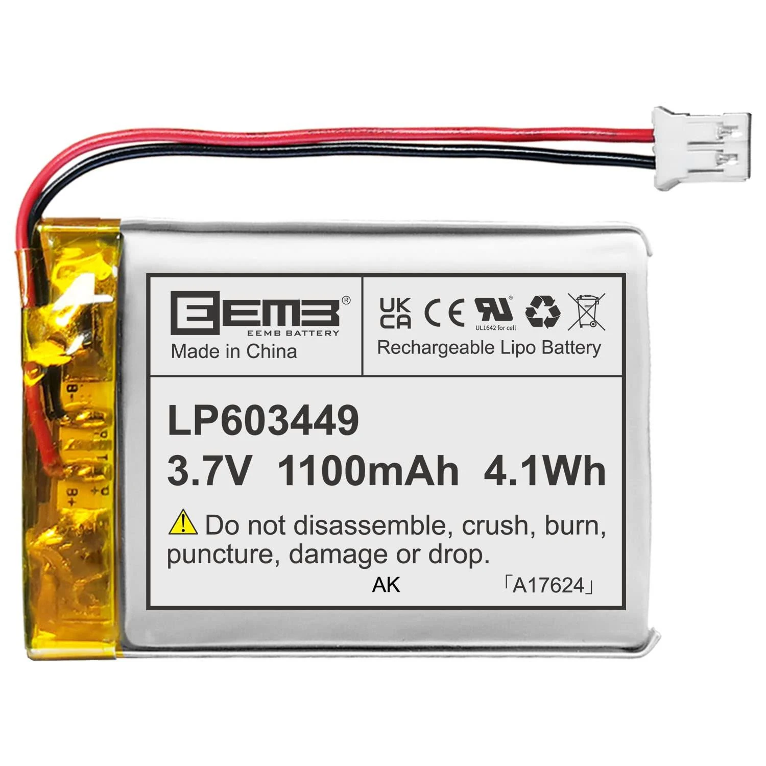 EEMB 3.7V 1100mAh 603449 LiPo Battery Rechargeable Lithium Polymer Ion Battery ...