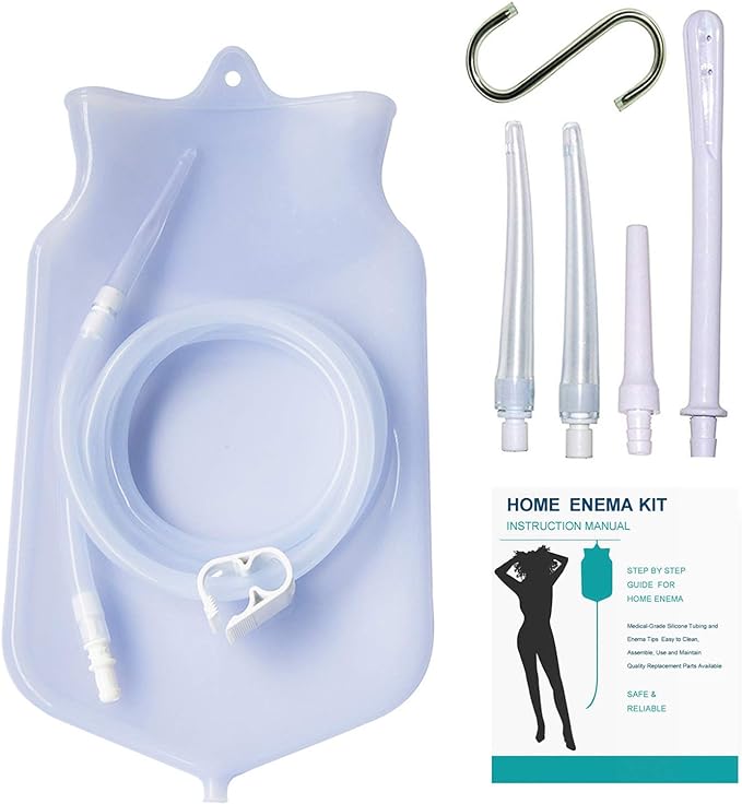 Enema Bag Kit for Colon Cleansing, 2 Quart Open Top with Clear 