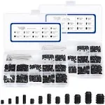 JROUTH 1000pcs Metric + SAE Set Screw Assortment Kit, Internal Hex Drive Cup-Point Allen Screws Set 12.9 Class Alloy Steel Grub Screw (M3-M8, 1/8"