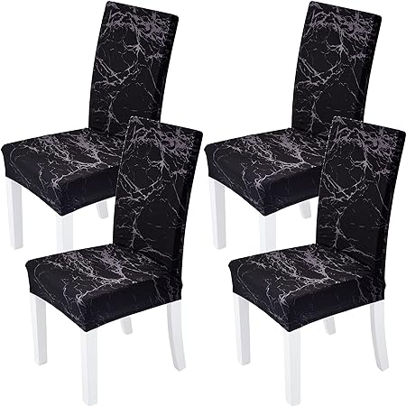 Yiaizhuo Chair Covers for Dining Room Set of 4 Pack Black Marble Slipcovers High ...