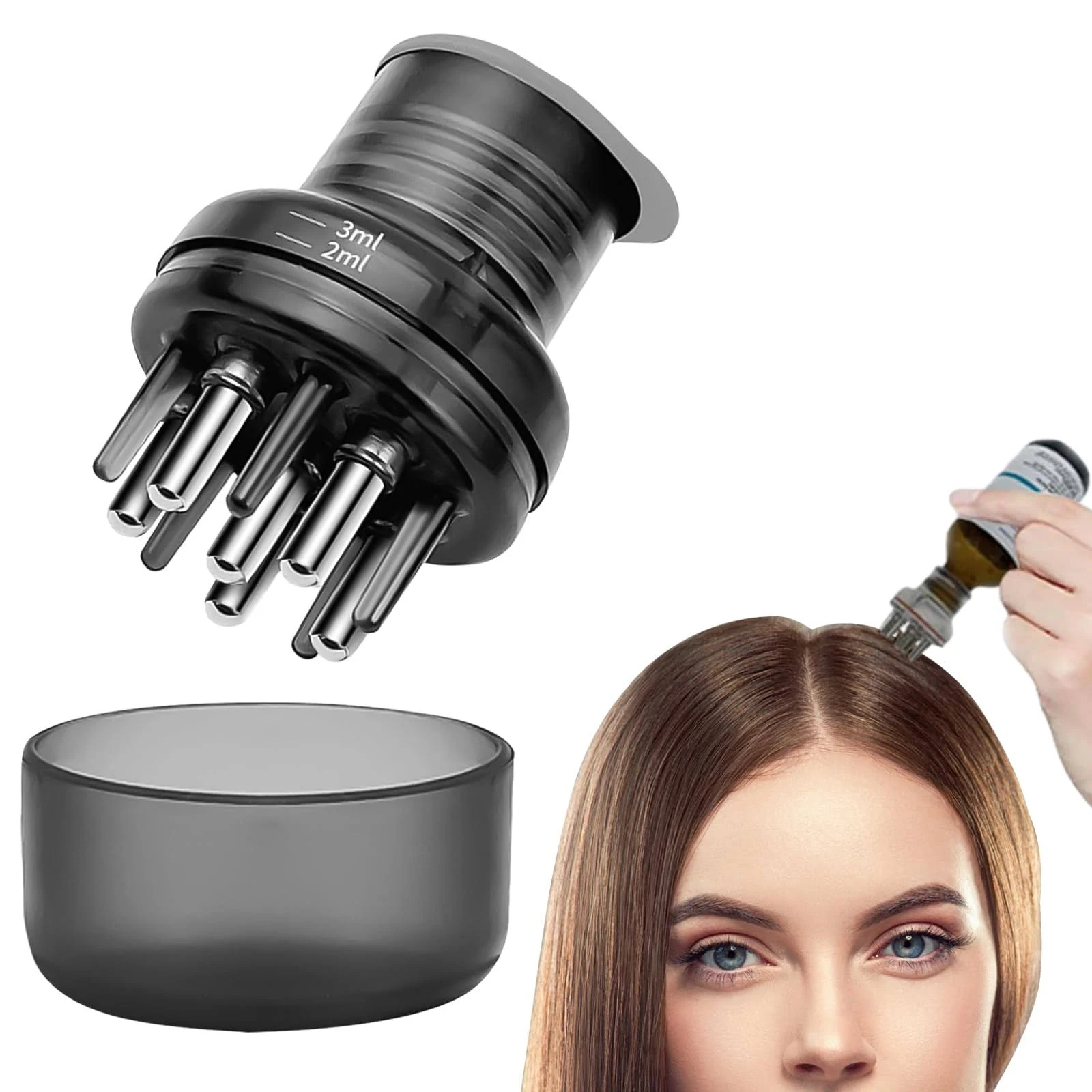 Scalp Massager Hair Oiling Applicator - Oil Applicator For Hair Dual Function Scalp Root Comb Applicator Hair Growth Scalp Bottle Applicator Brush (Black)