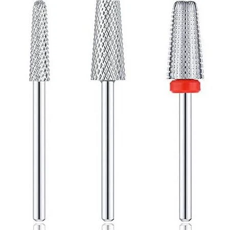 Outus 3 Pieces Nail Carbide 5 in 1 Bit Nail Drill Bits Set Tapered Barrel Carbide Nail Drill Bit, 3/32 Inches Cone Shape Carbide Bit Carbide Nail Drill Bits for Acrylic or Gel Remover (Silver)