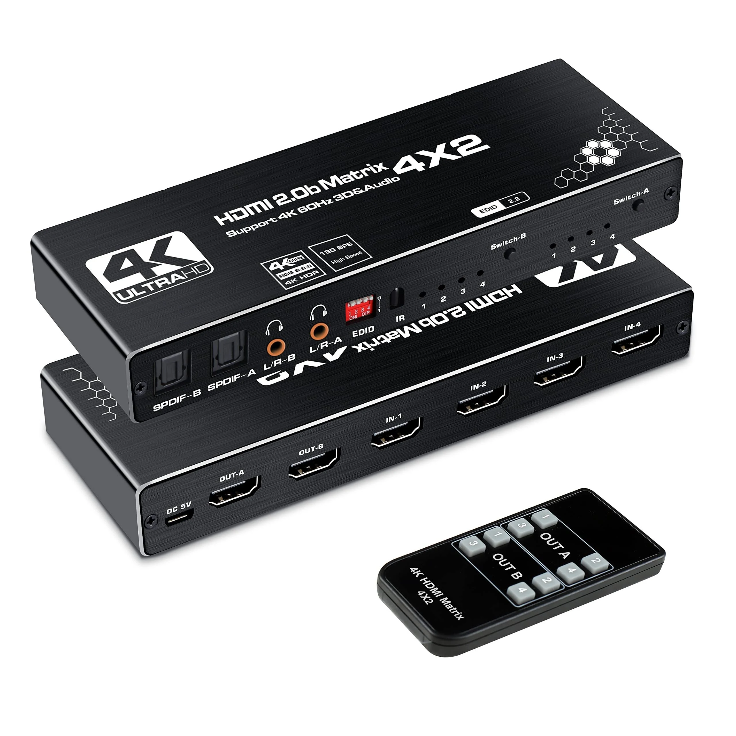 4K@60Hz 4X2 Hdmi Matrix Switch, Hdmi 2.0B Matrix Switch 4 In 2 Out, 4K Hdmi Swit