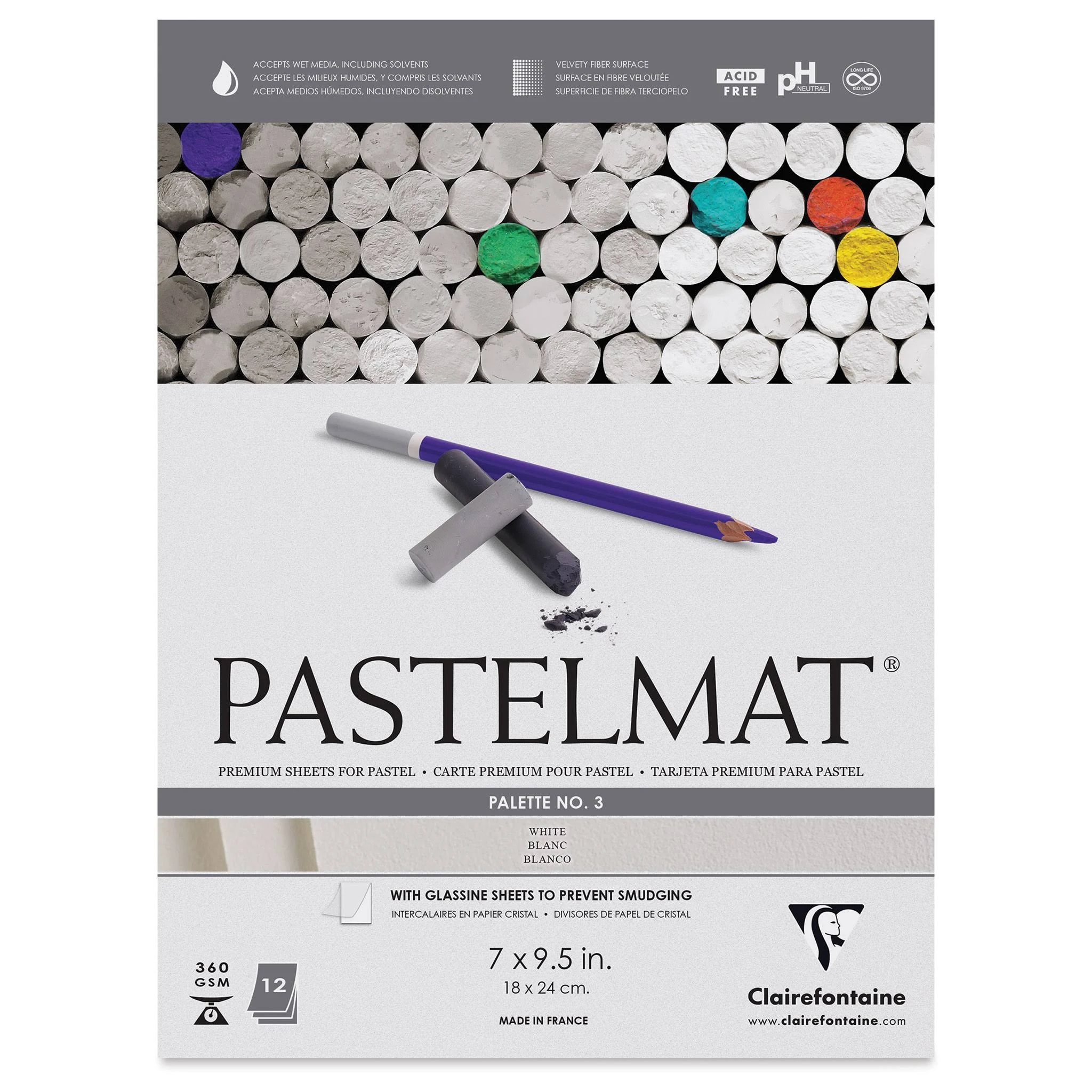 Clairefontaine Pastelmat Pad - 7" x 9-1/2", White, 12 Sheets