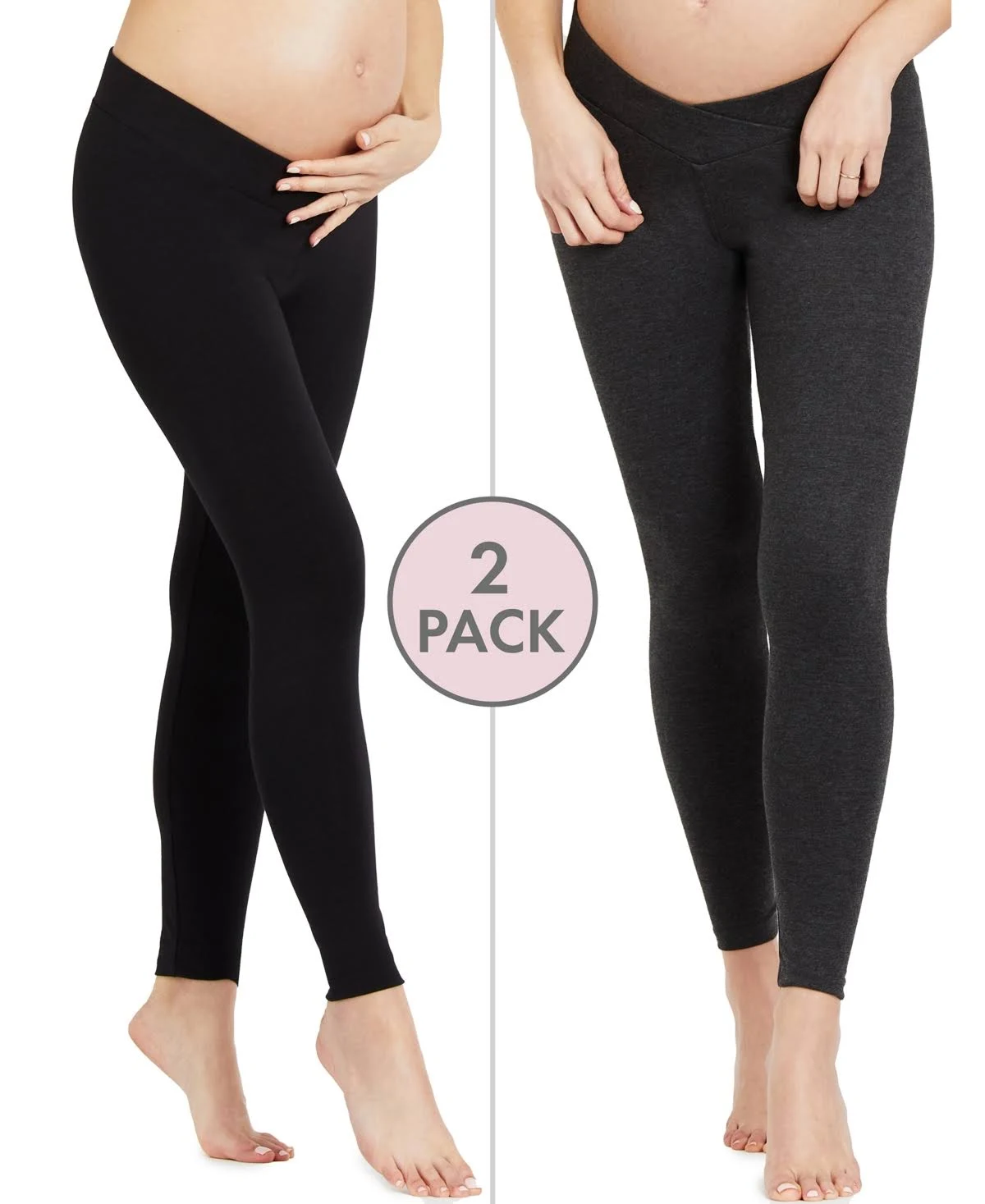 Motherhood Maternity Women's Bump Start Under Belly Full Length & Crop Pregnancy Legging-2 Pack