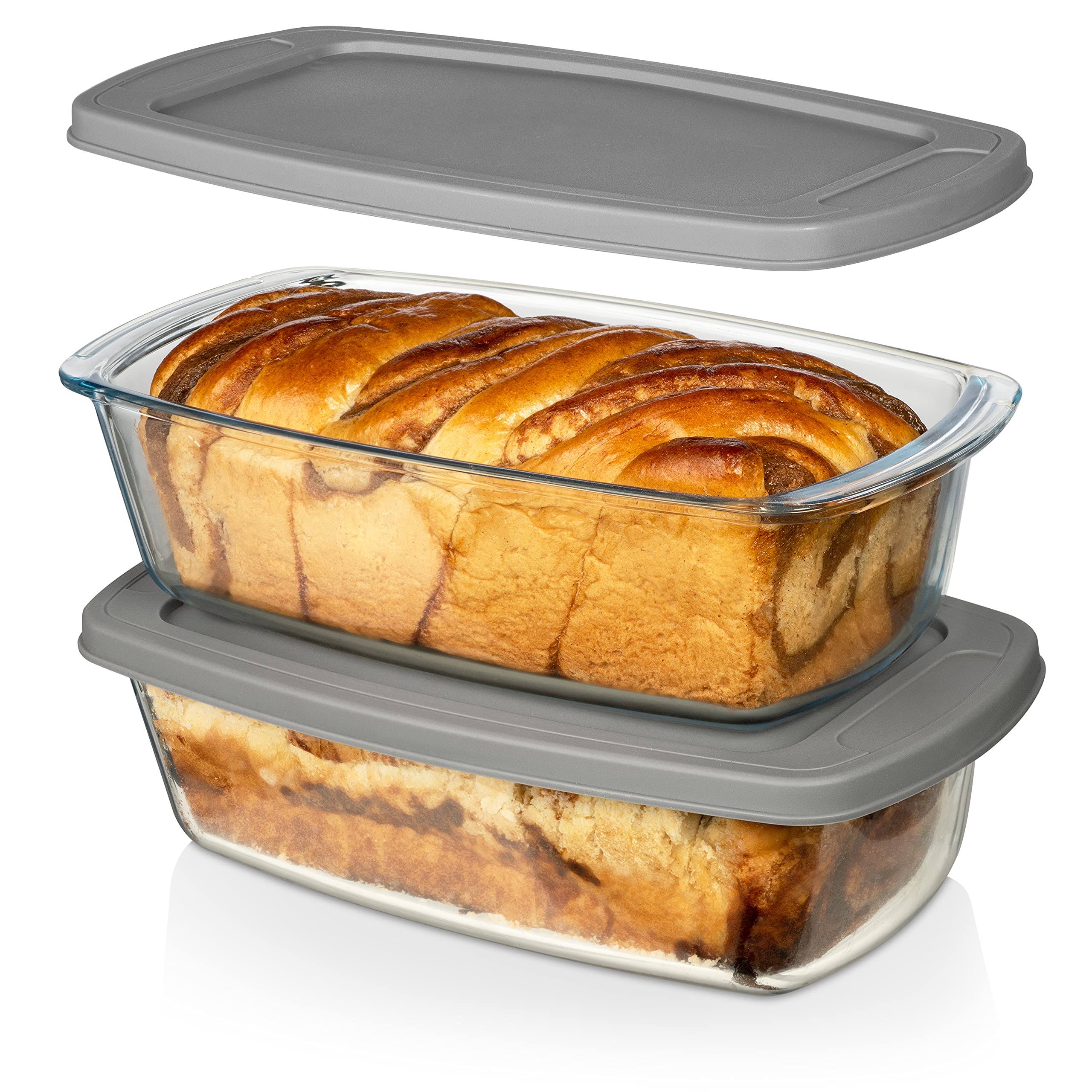 Razab LARGE Superior Glass 7.6 Cups/ 1800ML/1.9Qt (Set of 2) Loaf Pan w/Lids - -