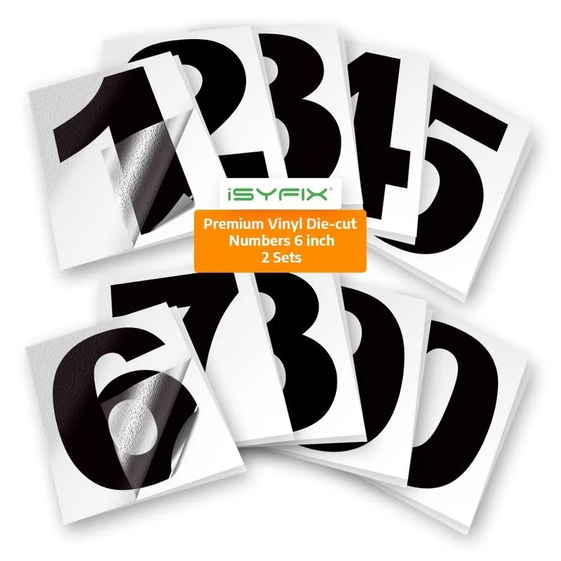 iSYFIX Black Vinyl Number 2 (Two) Stickers - 6 Pack 6 inch Self Adhesive - Decal Die Cut & Pre-Spaced for Mailbox, Signs, Window, Door, Cars, Trucks, Home, Business, Address Number, Indoor & Outdoor