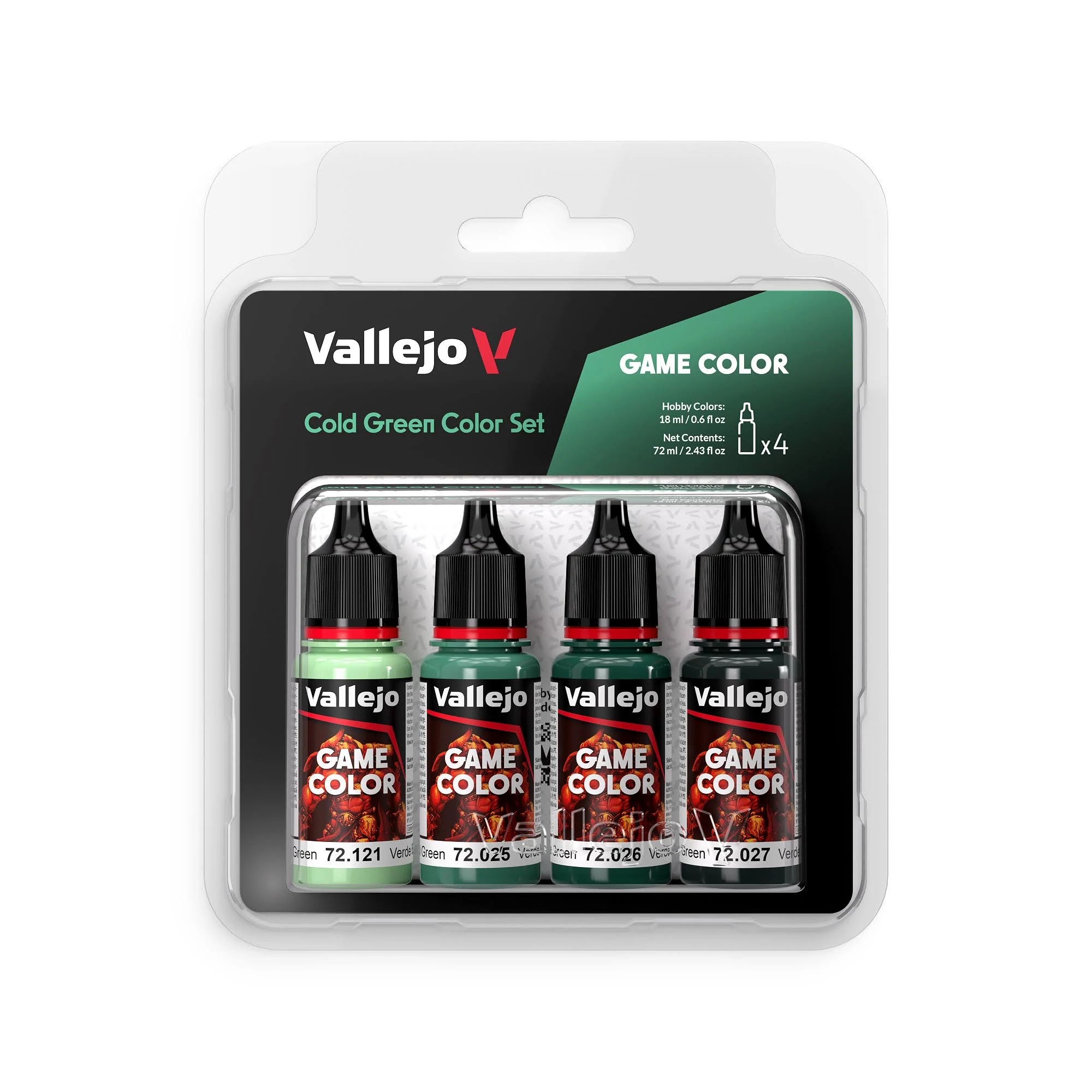 Vallejo 72.383 Cold Green (Base, Shadow, Light) Game Color 4 Color Paint Set