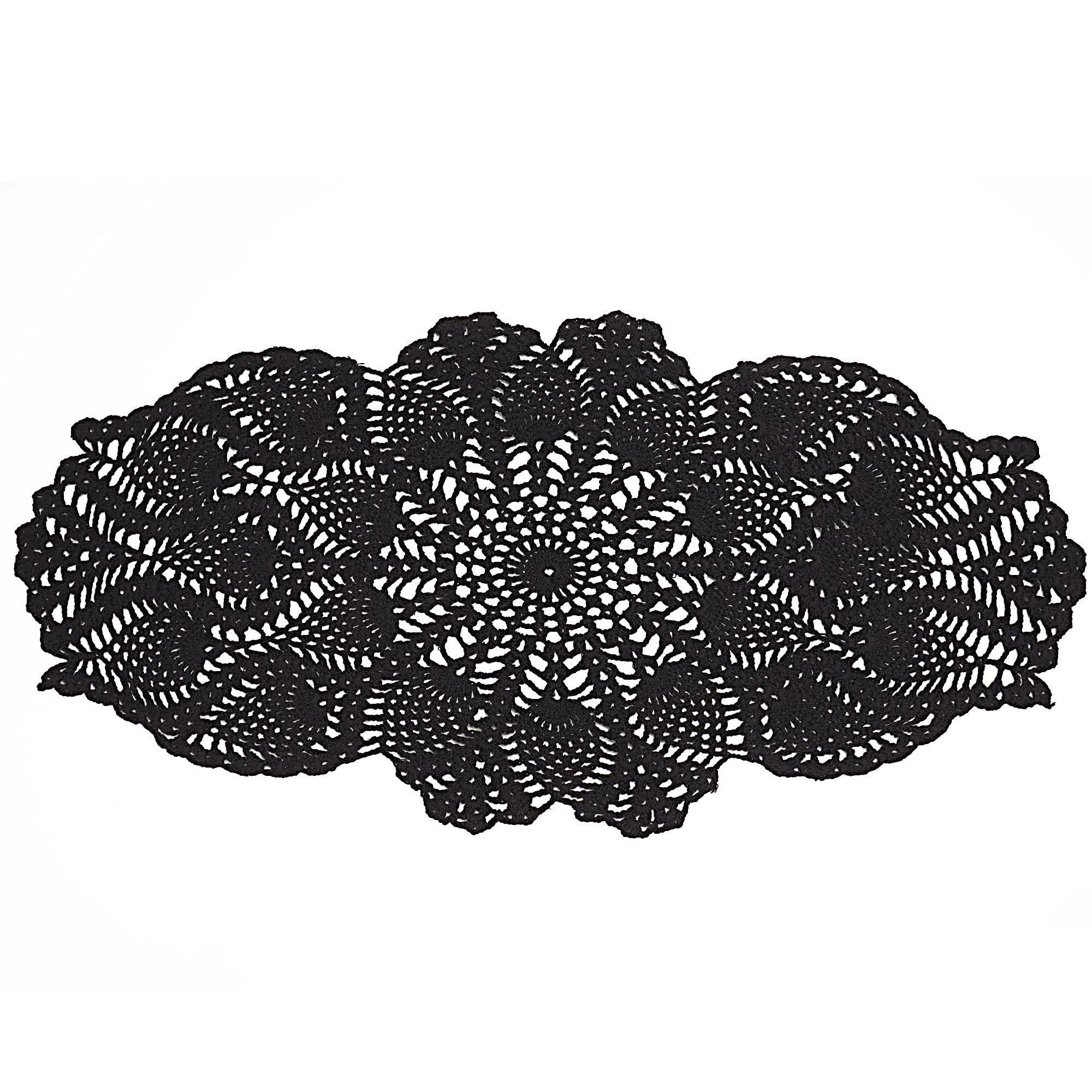 One Piece 23 x 12 Inch Oval Doilies Crochet for Dressers and End Tables Crafts Disposable Small Halloween Valentines Doilies Cloth Lace Placemats Coasters Black Cotton Vintage Tablecloth