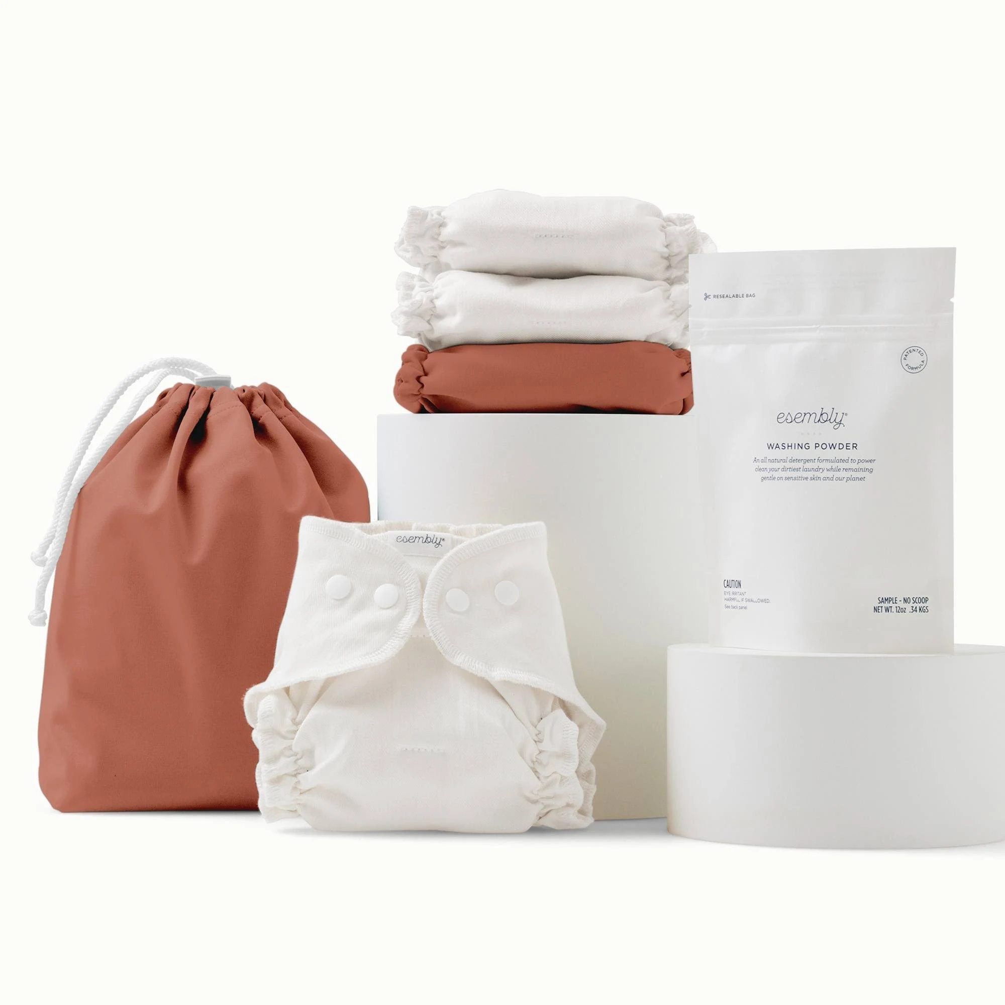 Esembly Cloth Diaper Try-It Kit, Starter Gift Set, includes 3 Organic, Reusable Diapers Inners, 1 Stylish Outer, Patented Detergent & Wet Bag - Earth-Friendly Diapering, Mist, Size 1 (7-18lbs)