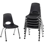 Factory Direct Partners 10363-BK 14" School Stack Chair, Stacking Student Seat with Chromed Steel Legs and Ball Glides for in-Home Learning or Classroom - Black (6-Pack)