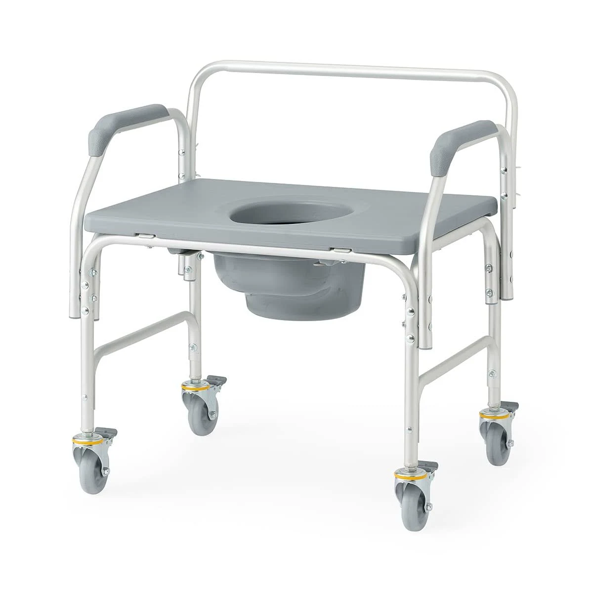 Medline Aluminum Bariatric Commode with 4 Locking Casters, 1,000 lbs. Capacity — for Wheelchair Transfers in The Bathroom or As A Toilet, 1 Ct.