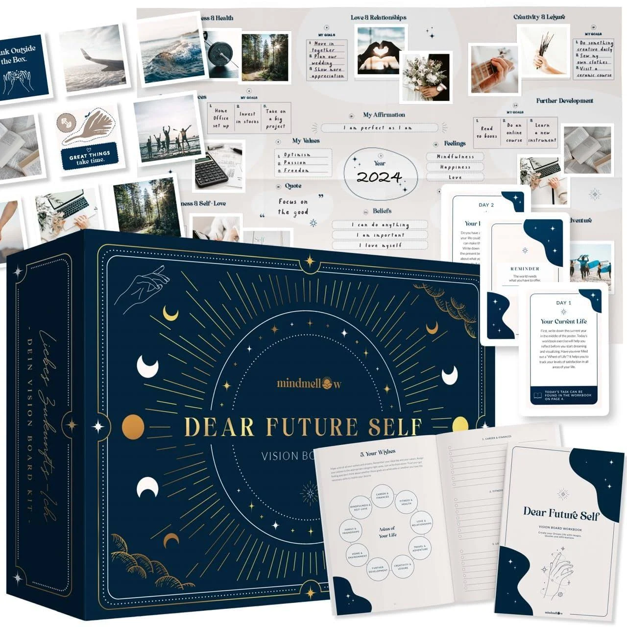 Vision Board Kit “Dear Future Self” - with Wall Poster, Pictures, Workbook, I...