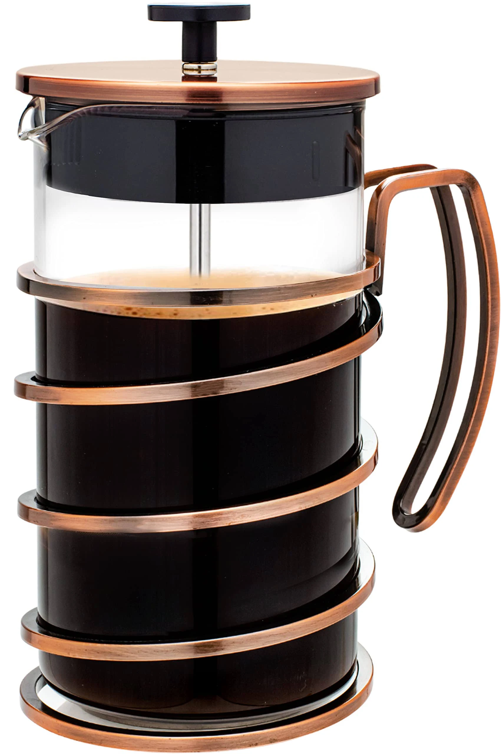 OVENTE 34 Ounce French Press Coffee & Tea Maker, 4 Filter Stainless Steel Filter Plunger System & Durable Borosilicate Heat Resistant Glass, Perfect for Hot & Cold Brew, Spiral Copper FSW34C