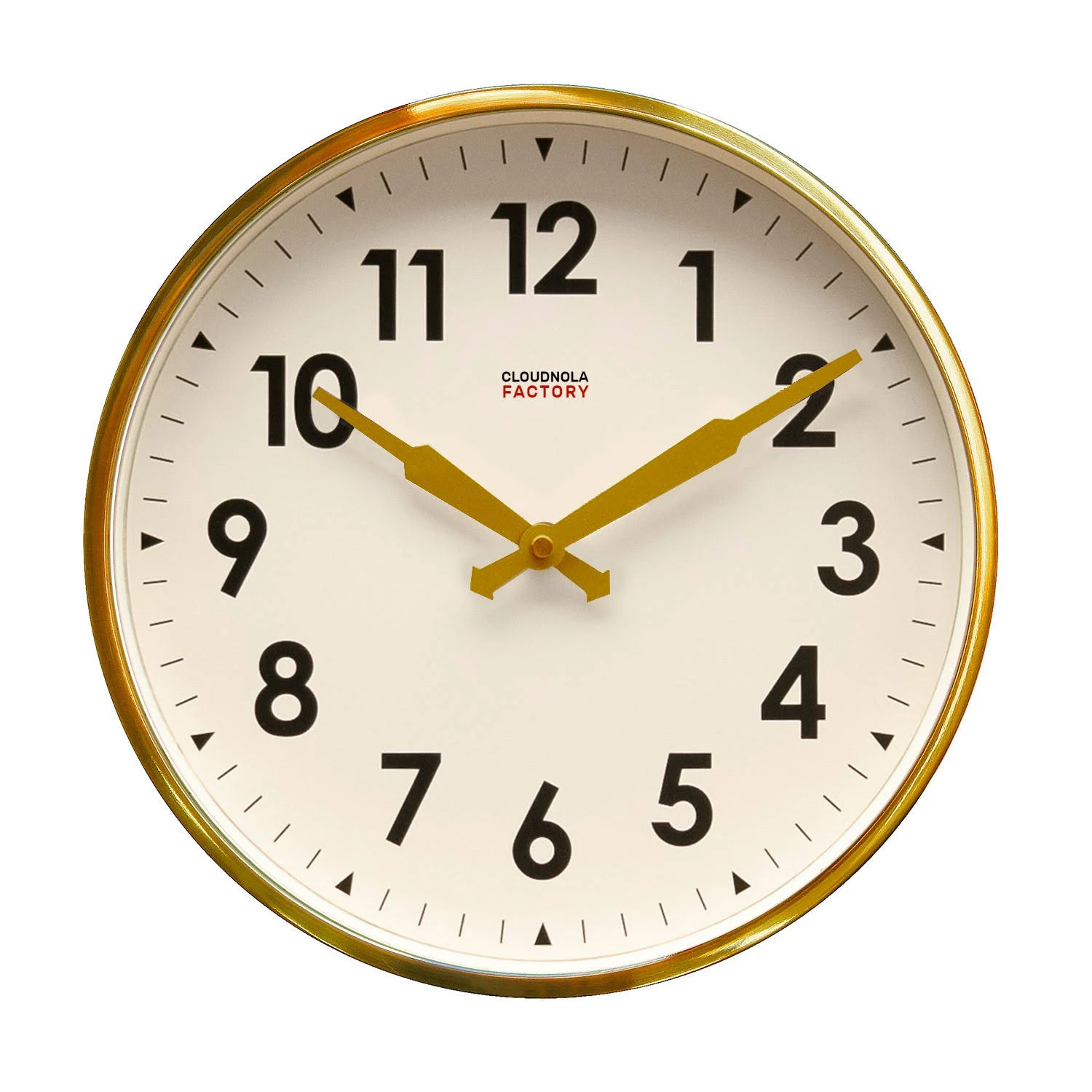 Cloudnola Station Metal Wall Clock, Brushed Gold, 12 inch Diameter, Silent Non Ticking, Battery Operated Quartz Movement