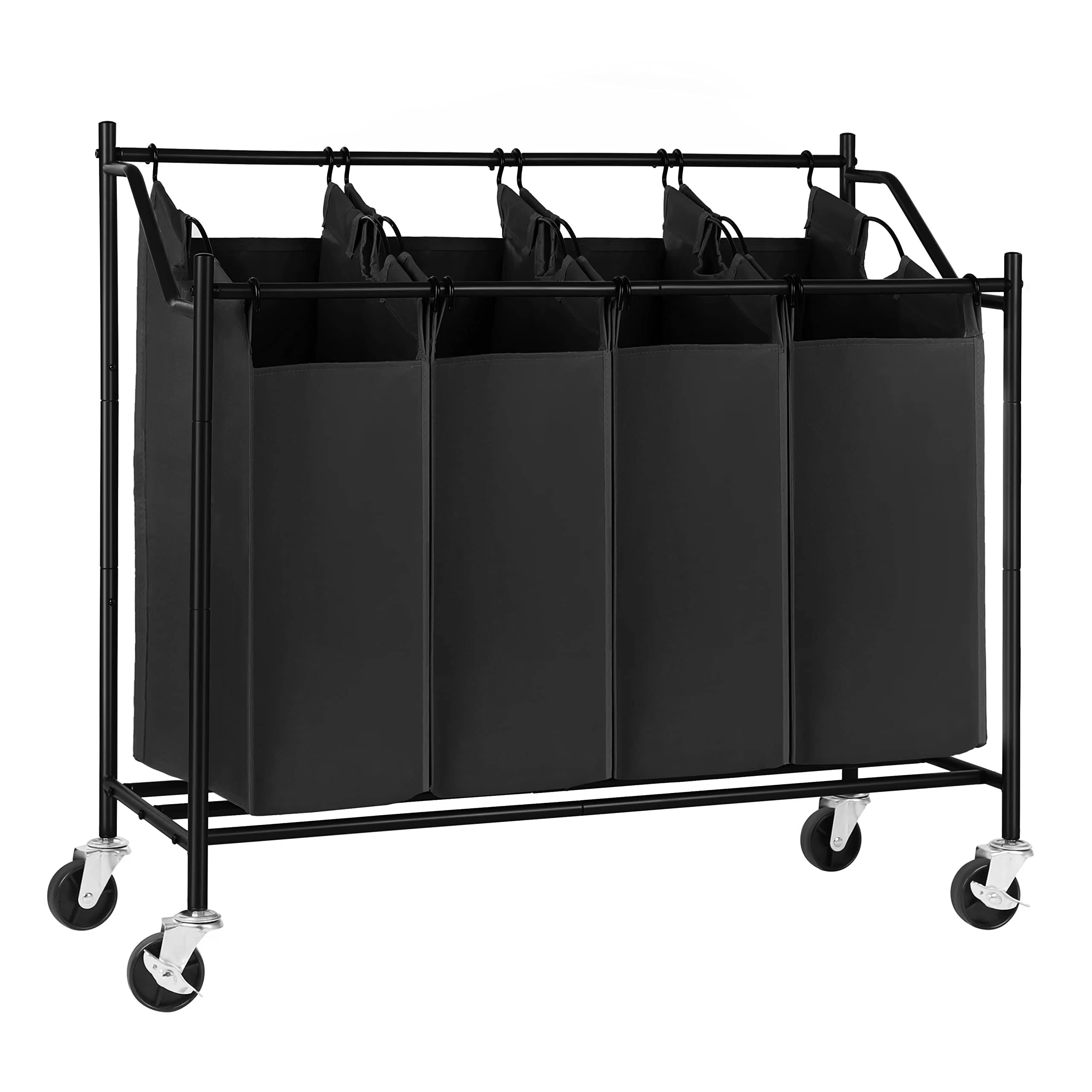 SONGMICS Heavy-Duty 4-Bag Rolling Laundry Sorter Storage Cart with Wheels Black