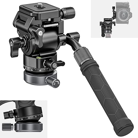 NEEWER Tripod Fluid Head with ±10° Leveling Base (43mm Dia.) Vertical/Horizontal Shooting Switch, Compact Metal Pan Tilt Video Head with Arca QR Plate, Telescopic Handle, Max Load 8.8lb/4kg, GM30