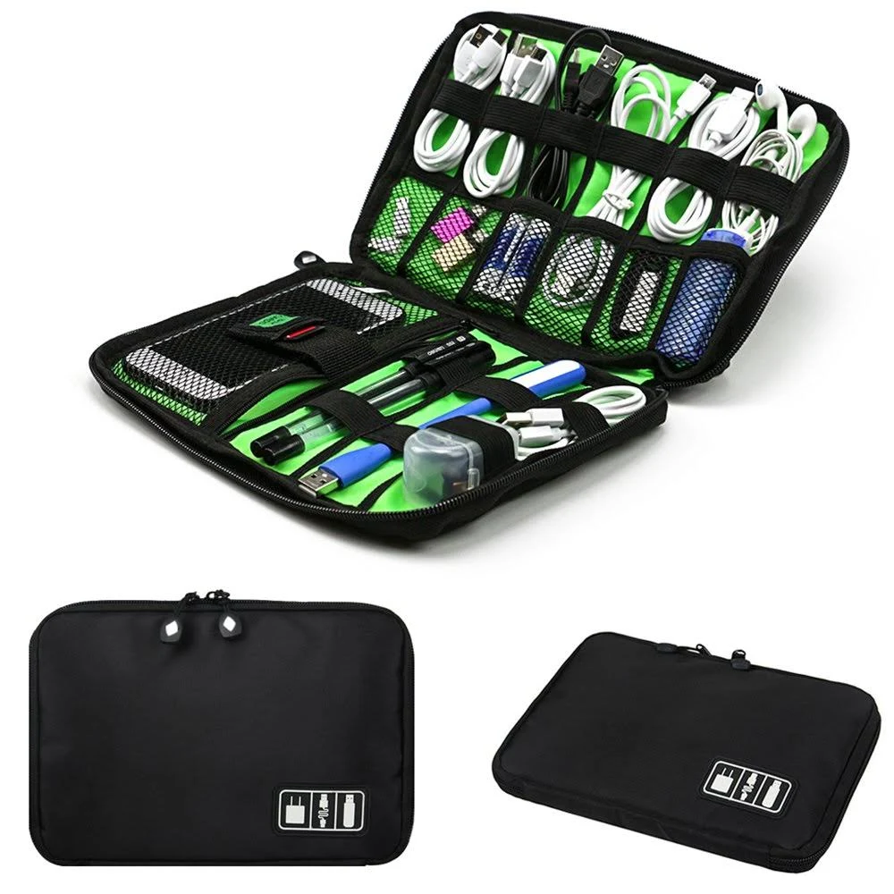 Electronics Accessories Organizer Bag,Portable Tech Gear Phone Accessories Storage Carrying Travel Case Bag, Headphone Earphone Cable Organizer Bag (M, Black)