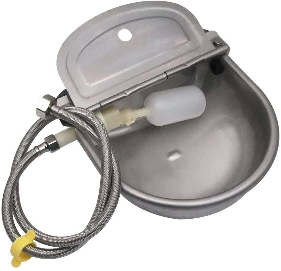 304 Stainless Steel Automatic Livestock Waterer with Float Valve and 39 inch Water Hose(one end 3/4''), Automatic Animal Water Bowl for Dogs,Horse,Calf,Chicken,Goat, Livestock Horse Waterer Dispenser